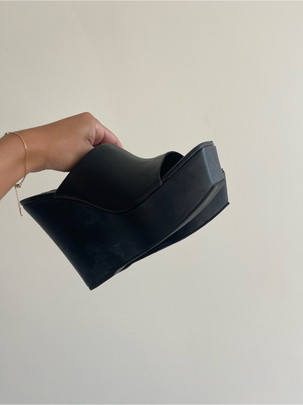 Black Platform Slide Wedge